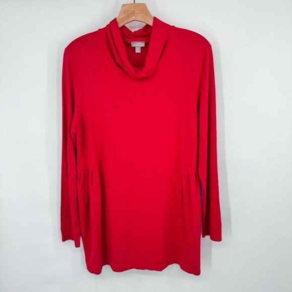 J.Jill Wearever Collection Stretch Red Cowl Neck Tunic Top size medium womens - Picture 2 of 12